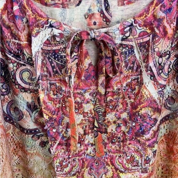 Women’s 22/24 2x Open Knit SS Shirt Top, Catherine’s Boho, Orange Gold, Pretty - Picture 4 of 8